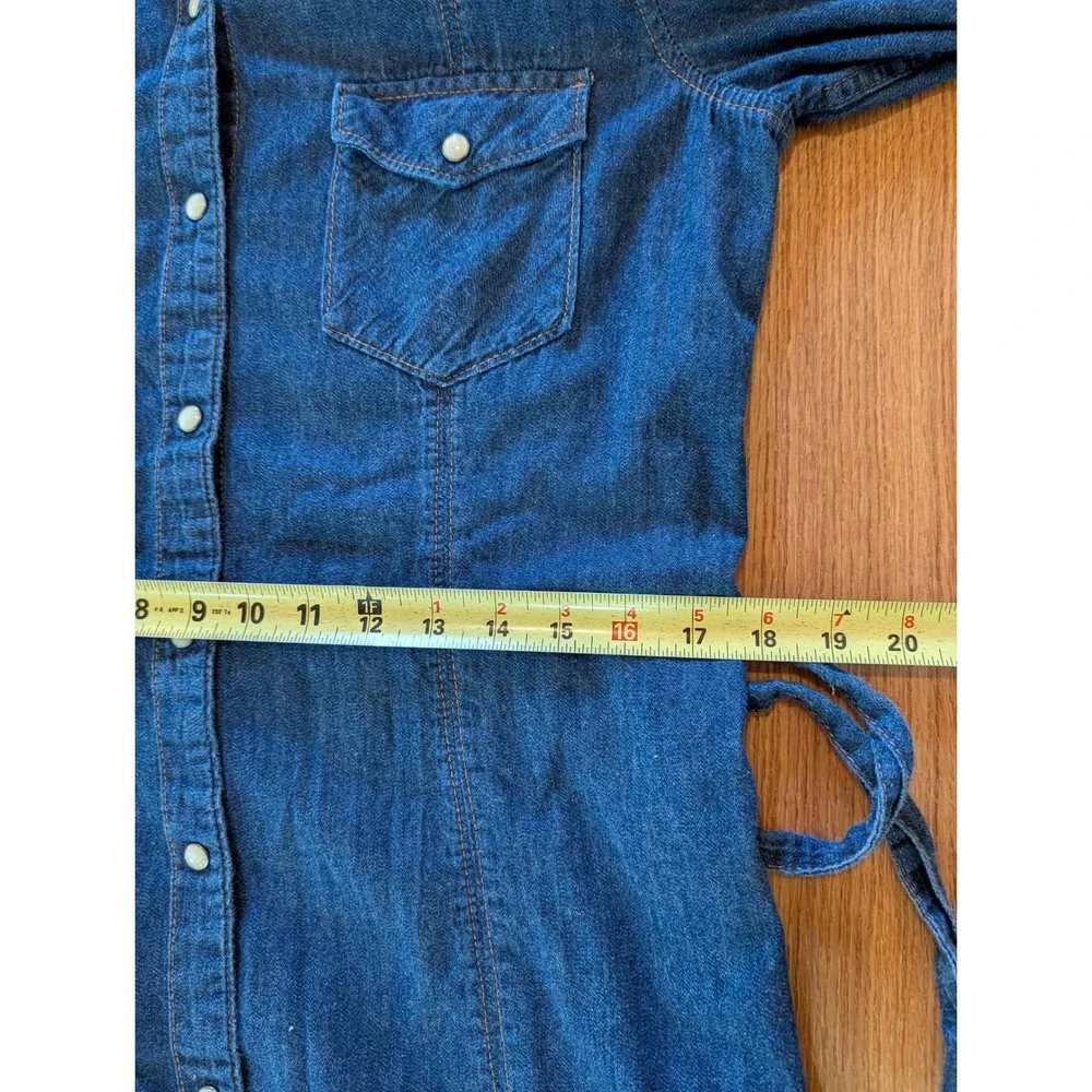 Gap 1969 Womens Blue Denim Western Pearl Snap Shirt Dress Size L Tie Waist Belt - Picture 7 of 9